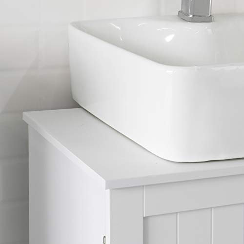 SoBuy BZR18-W Wastafelmeubel Onderkast Wastafelonderkast Badkamerkast 2 deuren met verstelbare legplank hout – Wit - Image 8