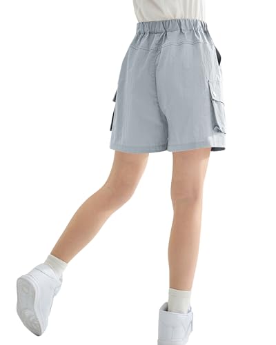 Image of Rolanko Girls Cargo Shorts Lightweight Parachute Short Pants with Pockets Summer Cargo Shorts for Kids Casual Hiking Sports
