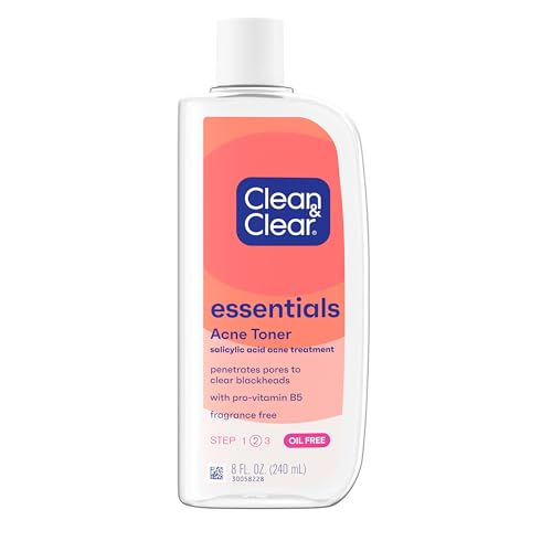 Clean & Clear Essentials Oil-Free Acne Toner, 2% Salicylic Acid Acne Treatment with Pro-Vitamin B5, Deep Pore Facial Toner for Blackheads & Pimples, Fragrance Free, 8 fl. oz