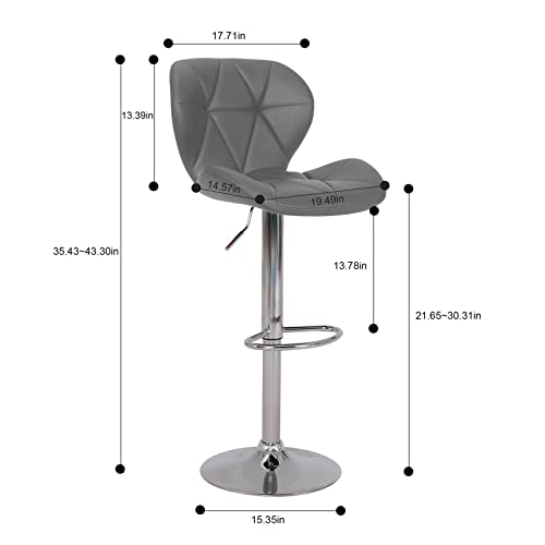 KIREINAKAWA Bar Stools Set of 2 Counter Height Brastool with Backrest and Footrest, PU Leather Adjustable Kitchen Stool for Bar,Kitchen Island,Dining and Counter, Sillas para Barra De Cocina, Gray - Image 7