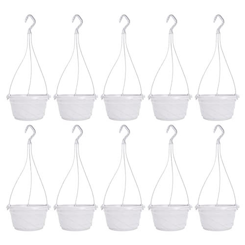 Doitool 10Pack Plastic Hanging Planter Self Watering Flower Basket Garden Flower Plant Pot Hanging Nursery Basket Herb Orchid Planter For Outdoor Indoor Plants, White #TOP8