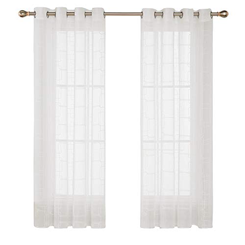 Deconovo - Cortina de Voile con Ojales, Transparente, 175 x 140 cm, Color Crema, Juego de 2, Tela, 175 x 140 cm