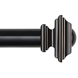 KAMANINA Black Curtain Rods for Windows 72 to 144 Inch, 1 Inch Heavy Duty Long Curtain Rod 32 to 144 (6-12ft), Adjustable Single Drapery Rods with Square Finials