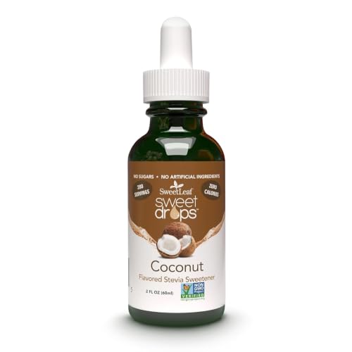 SweetLeaf Sweet Drops - Flavored Stevia Liquid Sweetener, Organic Stevia Extract, Zero Calories, Gluten Free, Keto Friendly, Non GMO, Natural Flavors, Sugar Alternative - Coconut, 2 Fl Oz (Pack of 1)