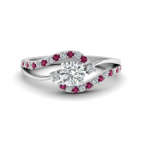 Image of Choose Your Gemstone Swirl 3 Stone Diamond CZ Engagement Ring 925 Sterling Silver Round Shape Side Stone Engagement Rings for Women, Girls and Ladies US Size 4 to 12