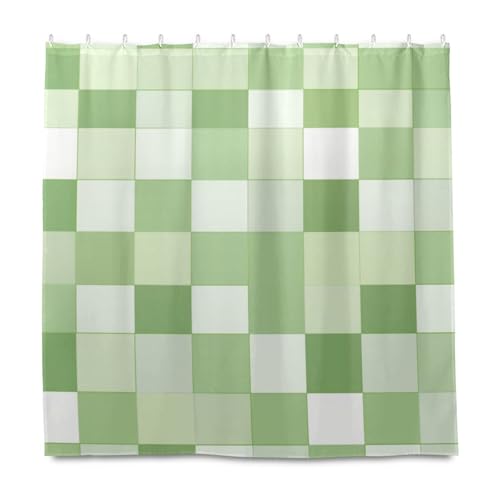 Set di tende da doccia decorative impermeabili con motivo a scacchi, verde chiaro e bianco, con gancio, in poliestere, lunga e lavabile, tenda semplice per vasca da bagno cortina para ba?o elegante
