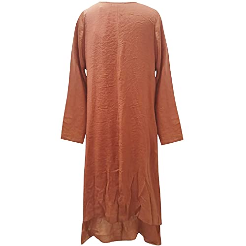 Women Cotton Linen Shirt Dress Casual Loose Maxi Dresses Button Crew Neck Henley Dresses Oversized Maxi Tunic Dress #TOP4