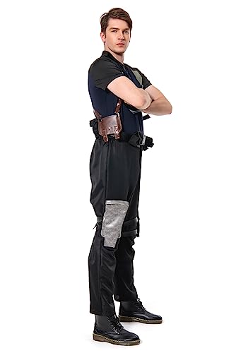 Verycos Mens Leon Kennedy Cosplay Jacket Pants Re4 Rpd Uniform Top Brown Belt Holster Police Gloves Halloween Costume (Black, Large)