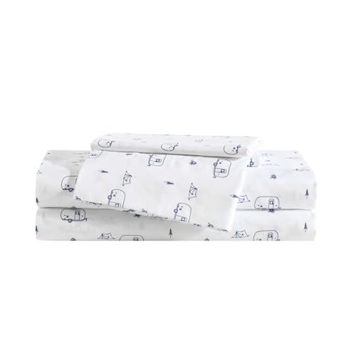 Image of Eddie Bauer Kids - Full Sheets, Stain-Resistant Toddler Bedding with Matching Sham(s), Super Soft, Ideal Boy Room Essentials (Travel Trailer Blue, Full)