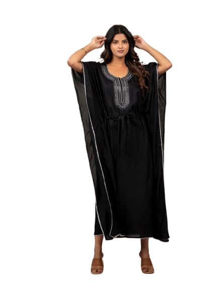 modi factory Jaipur Export Quality 100% Pure Rayon Block Print Women's Designer Kaftan Dress || Soft and (Non-Transparent Fabric) Black Mirror-picture-27