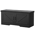HOMSHO 2-Tier Storage Bench, 39.4" Wide Shoe Bench with Padded Seat Cushion, Entryway Bench with 2 Barn Doors and Adjustable Shelf, Black