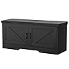 2 Tier Storage Bench Shoe Bench with Padded Seat Cushion Entryway Bench with 2 Barn Doors Adjustable Shelf 138 D x 394 W x 177 H for Entryway Living Room Bedroom Black