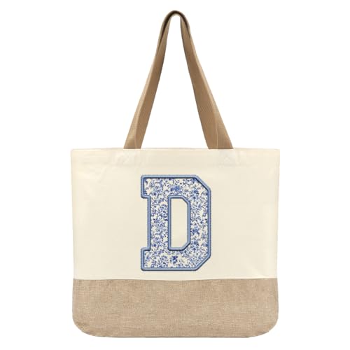 Bolso tote de lona para mujer, personalizable con monograma D, ideal para bodas, compromisos, lunas de miel, cumpleaños, vacaciones y como regalo para mamá, abuela, maestras, amigas o damas de honor miniatura 1