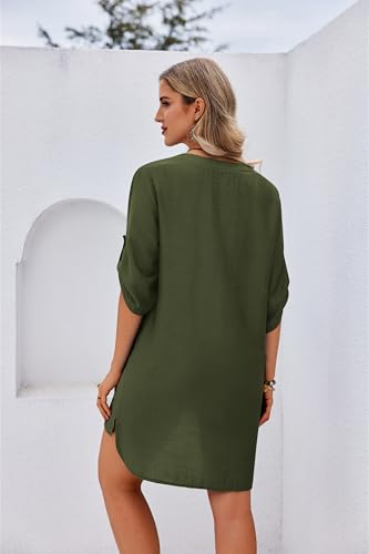 Image of Ekouaer Bathing Suit Cover Up for Women V Neck Button Down Swimsuit Coverup Beach Dress Shirt S-3XL