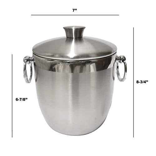 Ice Bucket Double Wall Insulated- Well Made Champagne &Wine Bucket Keeps Ice Frozen Longer - 3 Liter Stainless Steel Ice Bucket with Lid, Tongs,Scoop