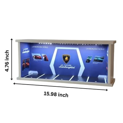 Image of Art Monk Premium Luxury Car Diorama Display Case with LED Lighting | Lamborghini World Garage Theme | Wooden Diecast Car Display for