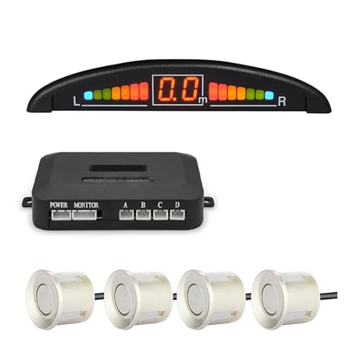 Sensor de Marcha atrás Kit de sensores de Aparcamiento con 4 radares LED, Pantalla Digital precisa de Distancia de obstáculos, Alarma, Detector Parktronic Sensor Aparcamiento Coche(Champagne Gold)