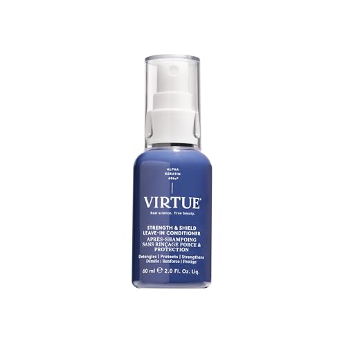 Image of VIRTUE Correct Strength & Shield Leave-In Conditioner Spray, 2 Fl Oz | Detangler, 450F heat protection, UV defense, travel size, all hair types, repairs with Alpha Keratin 60KU, coconut fragrance