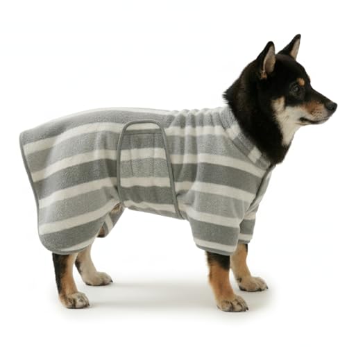 ぽかぽかわんこ 犬用 マイクロファイバー バスタオル やわらか 小型犬 中型犬 吸水性 (グレー, M)