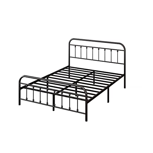 Image of Classic Black Carbon Steel Bed Frame - Structurally Stable Thicken and Bold Metal Bed Frame with Headboard, Strength Bearing Platform Bed Frame Suitable for Bedrooms, Hotel and Resort