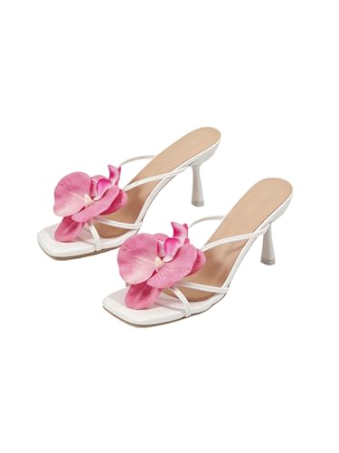 MakeMeChic Women's Open Toe Floral Kitten Heels Flower Summer Beach