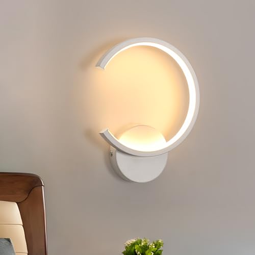 Riserva Applique da Parete Interno, 10W Rotonda Lampada da Parete LED Moderno, 3000K Bianco Caldo lampada da muro in Metallo per Camera da letto, Soggiorno, Corridoio, Scala, Hotel, Caffè, Bianco