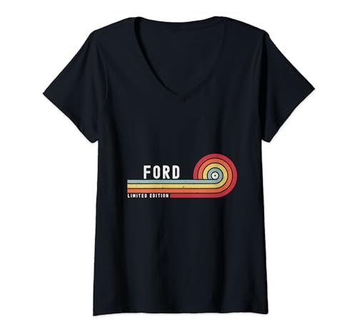 Womens I Love Ford Personalized Retro Sunset First Name V-Neck T-Shirt