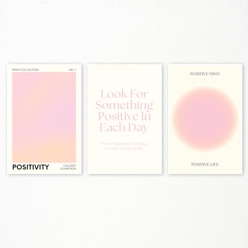 Adyggefy Pink Gradient Aura Angel Numbers Poster for Room Aesthetic 3 Piece 12x16in, Pastel Positive Daily Affirmation Quotes Canavs Wall Art Abstract Minimalist Print Painting for Bedroom Unframed