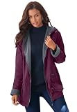 Roaman's Women's Plus Size Hooded All-Weather Jacket Fleece Lining Rain Coat - 5X, Dark Berry