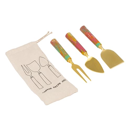 Creative Co-Op 3-Piece Stainless Steel Cheese Knife Set with Resin Handle, Multicolor