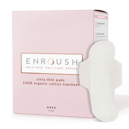 ENROUSH Organic Cotton Pads with Wings | Pure & Toxin-Free| Hypoallergenic- No Irritation & allergies| Ultra Absorbent - No Stains| Healthy choice for your body- Confort and Protection -8 pcs Maxi