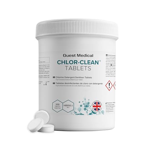 CHLOR-CLEAN Chlorine Detergent Sanitiser Tablets, 3.25g Tablets, 1.7g NaDCC per Tablet, Single Tub of 200 Tablets