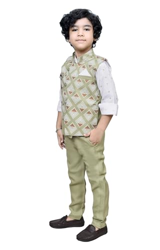 Image of AHHAAAA Kids Ethnic Cotton Blend 3 Pc Babasuit Waistcoat Shirt and Pant For Boys SH38