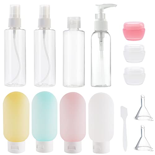 14 Pcs Travel Bottles Set for Toiletries, FHDUSRYO Leak Proof Squeezable Travel Containers, Refillable Empty Pump Spray Squeeze Bottles Travel Accessories for Cosmetic Shampoo Conditioner Lotion