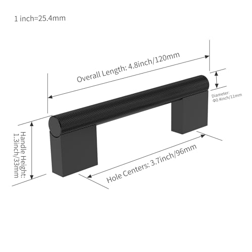 FURNIWARE Pack of 10 Vintage Knurled Matt Black Aluminium Cabinet Handles, 96mm, 120mm Length, 11mm Width, 30mm Projection - Image 4