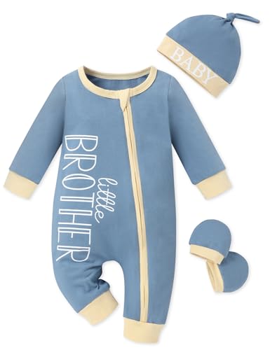 Image of FoWear Baby Boy Clothes Letter Print One Piece Romper Baby Coming Home Outfits with Hat Newborn Boy Outfits