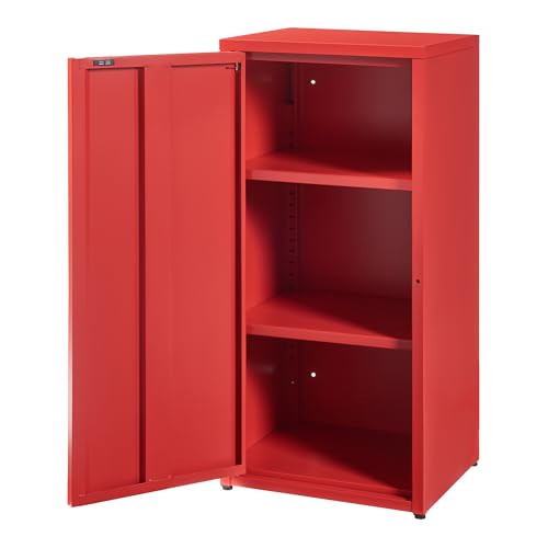 [En.Casa] Armadio A Colonna In Metallo Armadietto Da Ufficio Con 1 Anta E 2 Ripiani Regolabili In Altezza Mobile In Acciaio Per Archivio 88 X 40 X 35 Cm - Rosso - 5