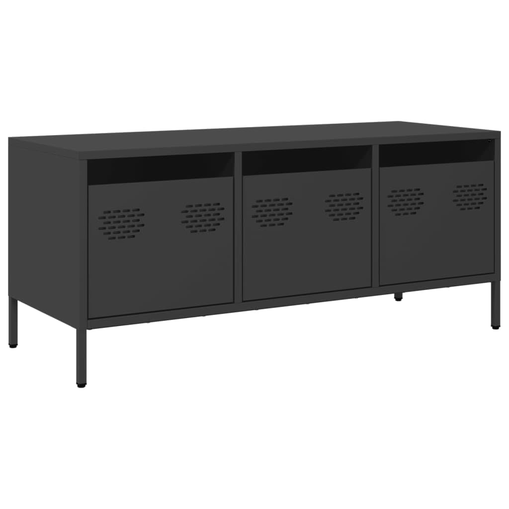 Industrial TV Lowboard Schwarz 101,5x39x43,5 cm Kaltgewalzter Stahl mit 3 Schubladen, verstellbare Füße, Robustes TV-Möbel Modernes Design für Wohnzimmer Schlafzimmer Flur