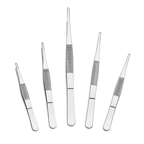 Amazon.com: 5-Piece Tweezer Set Long Metal Tongs Serrated Forceps
