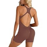 Generisch Mono de yoga para mujer con sujetador desmontable, espalda abierta, transpirable, informal, para deporte y fitness, café, S