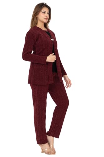 Image of TWENTY ME Winter Wear Full Sleeve Soft Wool Women's Solid Co-ord Set (6706)