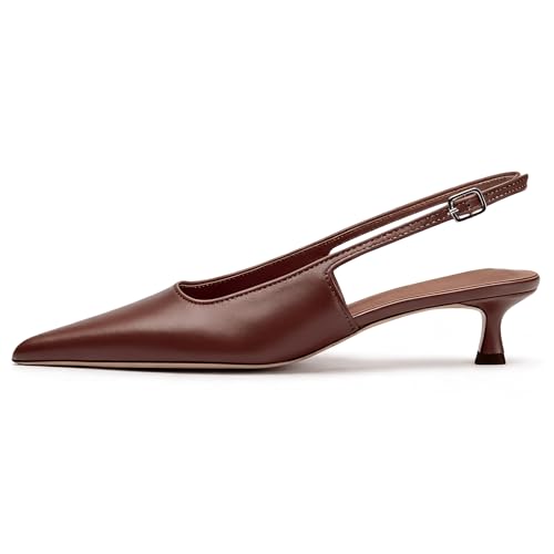 Image of KysBloes Pointed Toe Slingback Kitten Heels for Women Low Heel Pointed Toe Pumps Formal Dress Shoes Sling Back Heels