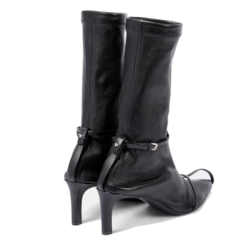 Arqa Leather Sock Boots for Women Closed Pointed Toe Kitten Heel Ankle Boot with Buckle Strap Pull-on Dress Booties3