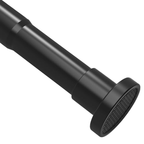 Black Shower Curtain Pole, Tension Rod 76-194cm, Diameter 25mm Extendable Spring Tension Pole without Drilling for Shower Curtain, Door Curtain, Wardrobe, Bathroom