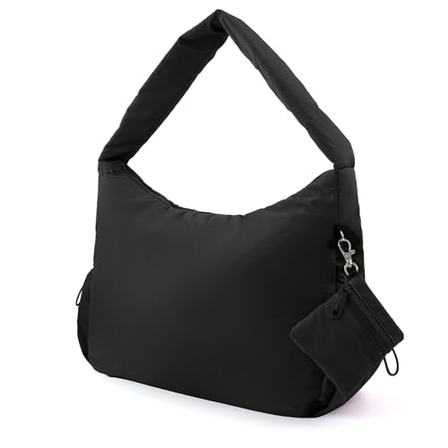 Image of ORAD Nylon Shoulder Bag for Women Puffer Nylon Hobo Purse Lightweight Large Nylon Hobo Handbag Nylon Crescent Bag with Zipper