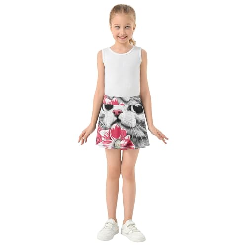 Cute Cat Flowers Butterflies Pink Tennis Skirts Kids Fun Cute Girls' Shorts Athletic Skorts Girl Skort 4t3