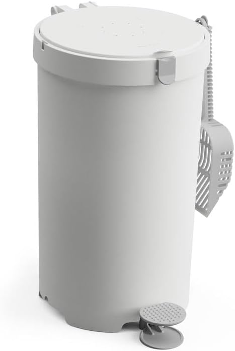 Modkat Premium Litter Keeper - Cat Litter Disposal (Includes Litter Scoop, 2X Bamboo Charcoal Filters, and 10x Recycled Waste Bags (White)