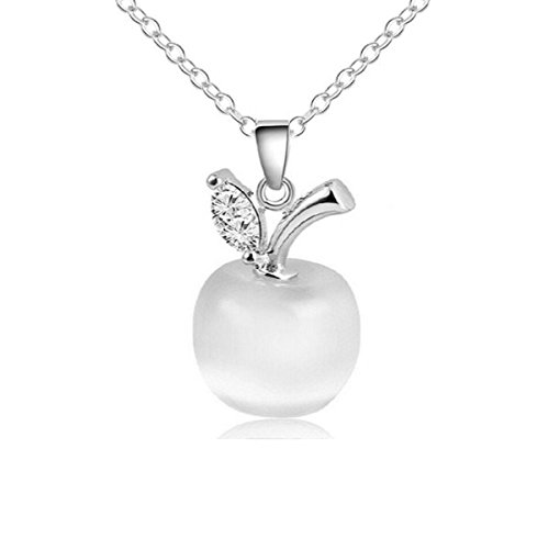 Crystalline Azuria Femme Collier avec Pendentif Pomme 18ct Plaqué Or Blanc avec Cristaux Blancs imitation d'oeil de chat en Zircone