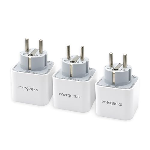 Energeeks - Pack 3 Enchufes WiFi Inteligentes - Medidor de Consumo Integrado - Tipo Schuko - 2,4 Ghz - 16A/3680W - 240V/60Hz - Control por App Móvil - Comandos de Voz - Compatible con Alexa y Google