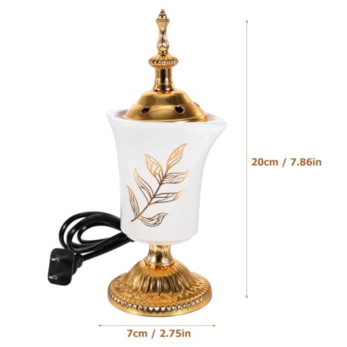 UKCOCO Electric Incense Burner with US Plug 110V, Arabian Ceramic Bakhoor Holder, Middle Eastern Style Oud Censer for Home Office Decor, Meditation and Yoga Aromatherapy, White by UKCOCO - Image 2